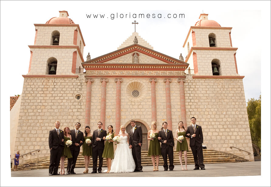 Bridal party, santa barbara Mission, wedding catholic