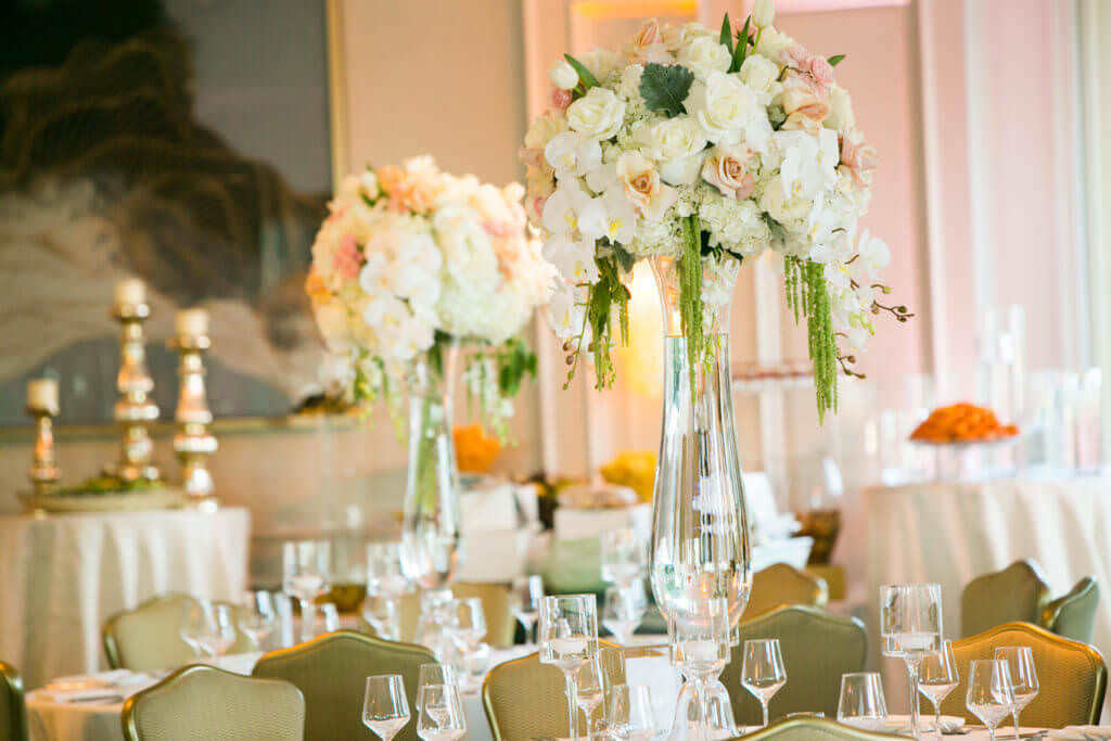 Center pieces with tall glass bases 