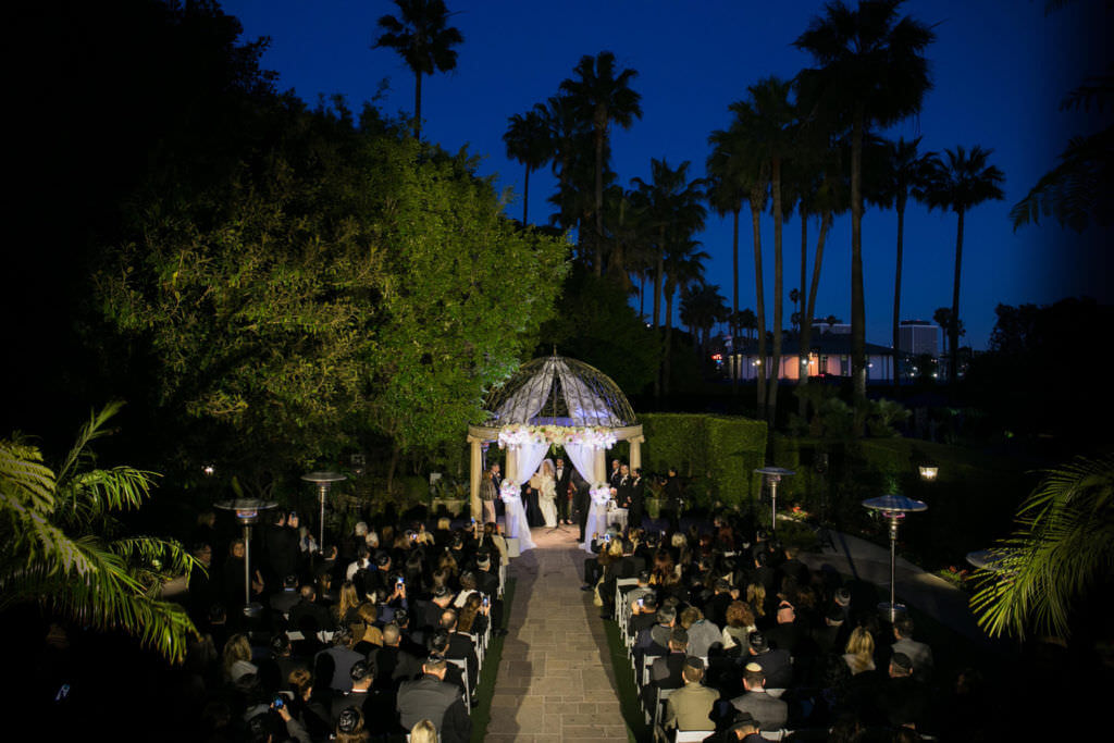 Birds-eye view of ceremony at sunset 