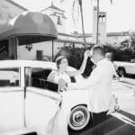 Bride and groom arriving to Bel Air Bay Club