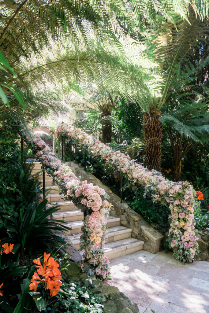 Stairs cover with rink roses at Hotel Bel-Air