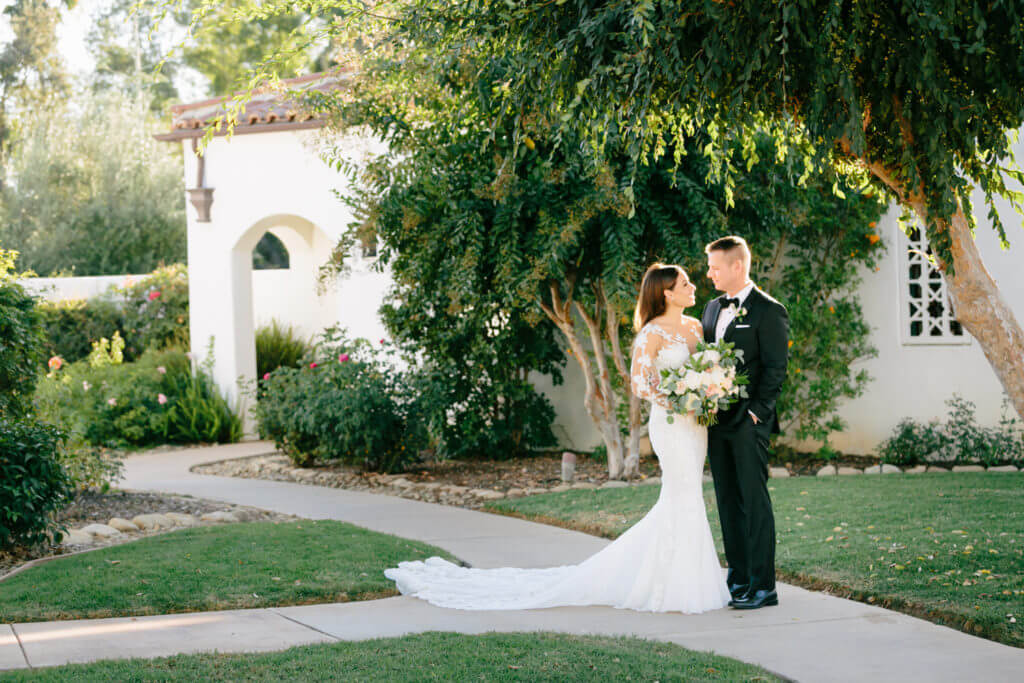 Overview of cabañas at Ojai valley in with a bride and groom