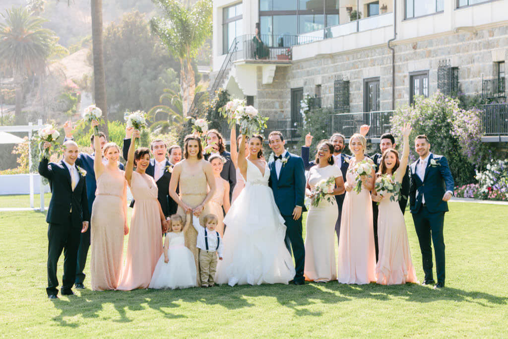Lage bridal Party gathering outside Bel-Air Bay Club