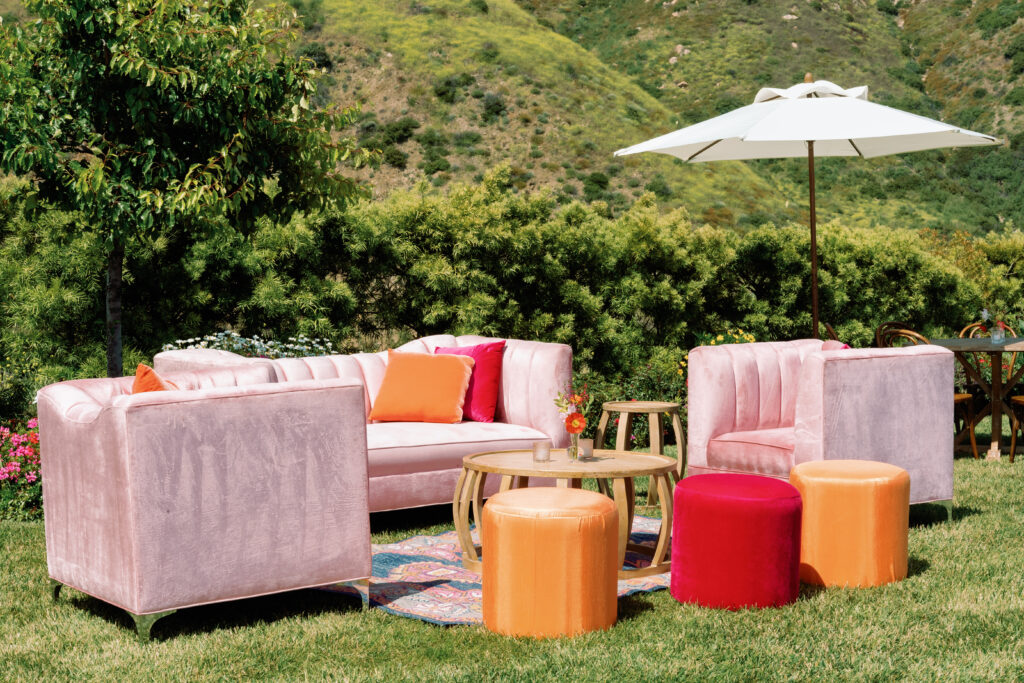 Cocktail area sectional in bright colors