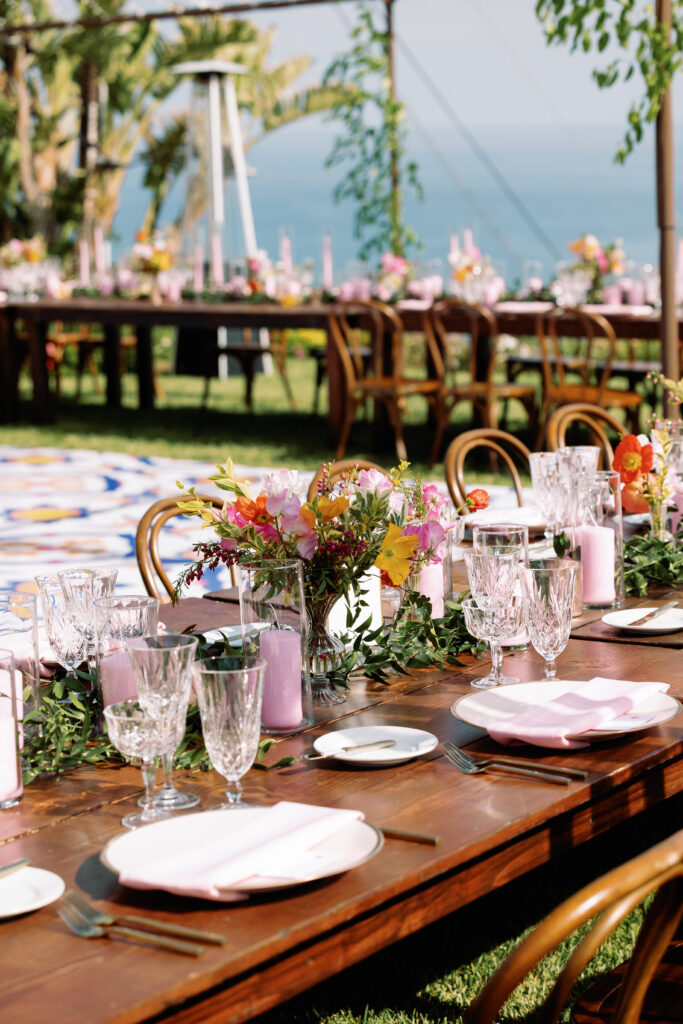 Bright Blue Events Wedding tablescape overlooking the Pacific Ocean Pacific O