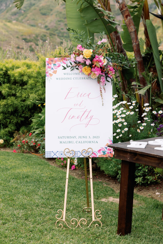 Wedding welcome sign with bright colors by Bright Blue Events